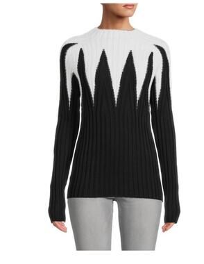 YAL New York Sweater Womens Large Black & White Mockneck Ribbed Artsy Pullover